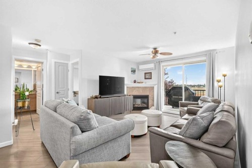 208-30 Cranfield Link Se, Calgary, AB - Indoor Photo Showing Living Room With Fireplace