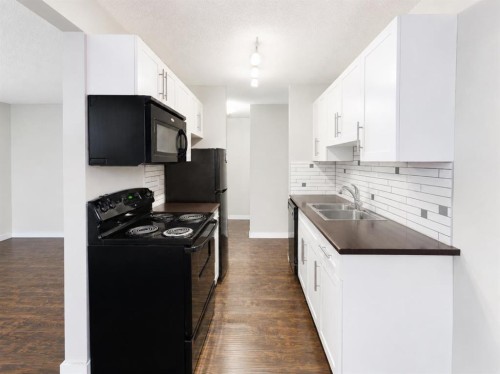 202-10305 116 Street Nw, Edmonton, AB - Indoor Photo Showing Kitchen With Double Sink