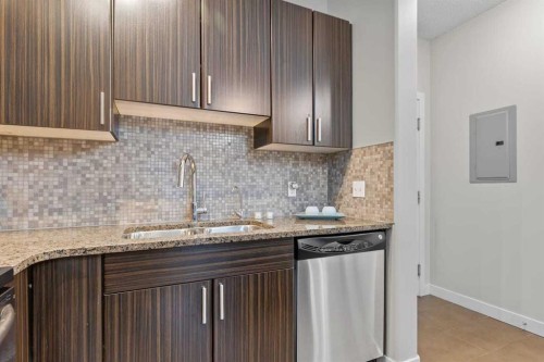 320-11 Millrise Drive Sw, Calgary, AB - Indoor Photo Showing Kitchen With Double Sink With Upgraded Kitchen