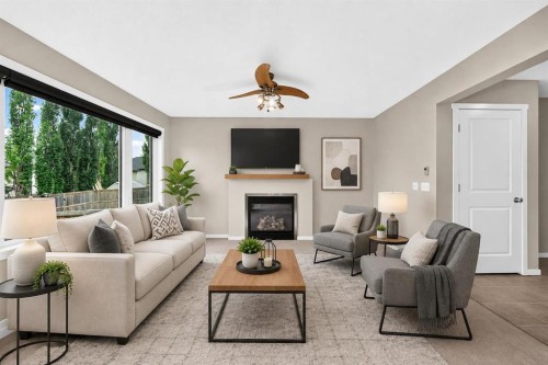 108 Sage Valley Drive Nw, Calgary, AB - Indoor Photo Showing Living Room With Fireplace