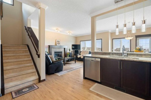 196 Nolanfield Way Nw, Calgary, AB - Indoor Photo Showing Kitchen With Fireplace With Upgraded Kitchen