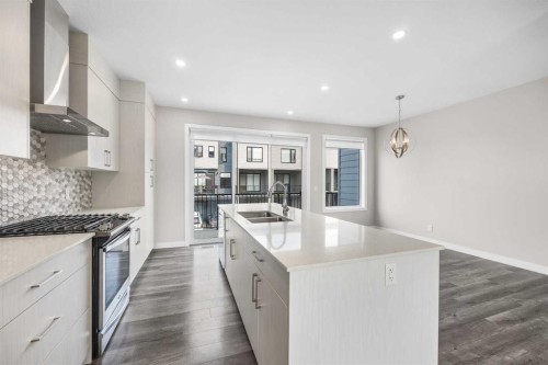 615 Evanston Link Nw, Calgary, AB - Indoor Photo Showing Kitchen With Double Sink With Upgraded Kitchen