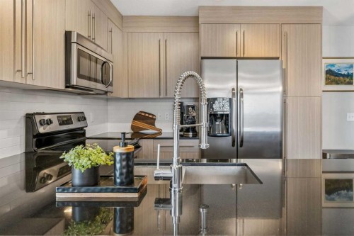 3317-11 Mahogany Row Se, Calgary, AB - Indoor Photo Showing Kitchen With Stainless Steel Kitchen With Upgraded Kitchen