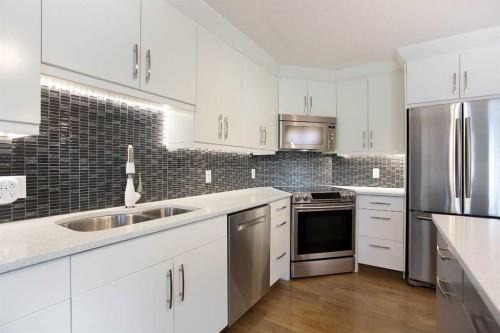 239-8535 Bonaventure Drive Se, Calgary, AB - Indoor Photo Showing Kitchen With Double Sink With Upgraded Kitchen