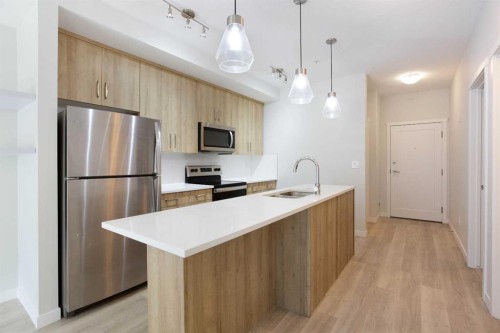 206-71 Shawnee Common Sw, Calgary, AB - Indoor Photo Showing Kitchen With Upgraded Kitchen