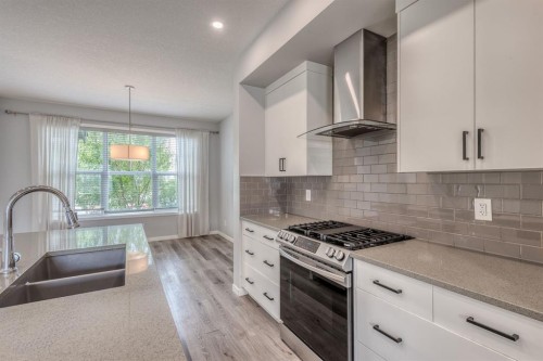 967 Mahogany Boulevard Se, Calgary, AB - Indoor Photo Showing Kitchen With Double Sink With Upgraded Kitchen