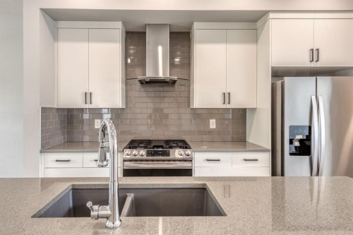 967 Mahogany Boulevard Se, Calgary, AB - Indoor Photo Showing Kitchen With Double Sink With Upgraded Kitchen