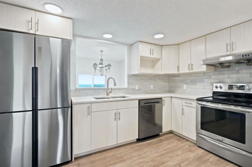 84-5810 Patina Drive Sw, Calgary, AB - Indoor Photo Showing Kitchen With Double Sink With Upgraded Kitchen