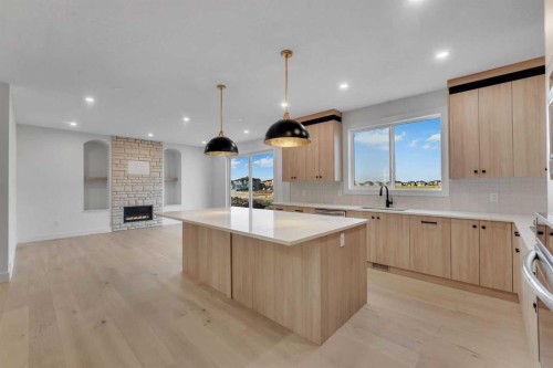 111 North Bridges Garden, Langdon, AB - Indoor Photo Showing Kitchen With Fireplace With Upgraded Kitchen