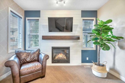 13 Cranberry Avenue Se, Calgary, AB - Indoor Photo Showing Living Room With Fireplace