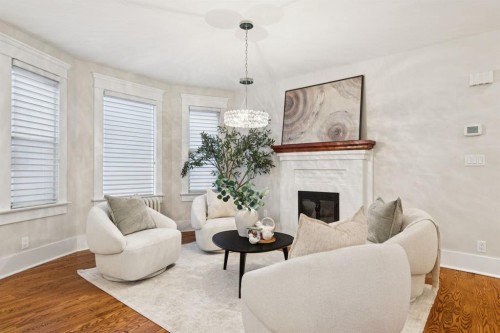 3607 7 Street Sw, Calgary, AB - Indoor Photo Showing Living Room With Fireplace