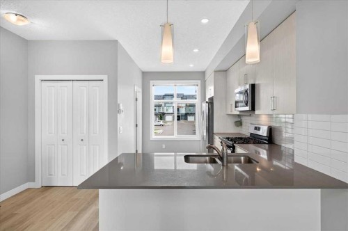 154 Seton Passage Se, Calgary, AB - Indoor Photo Showing Kitchen With Double Sink