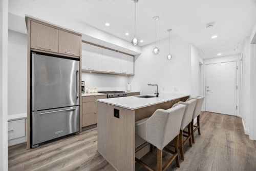 207-3450 19 Street Sw, Calgary, AB - Indoor Photo Showing Kitchen With Stainless Steel Kitchen With Upgraded Kitchen