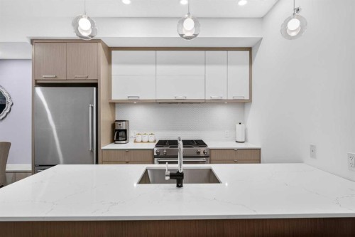 207-3450 19 Street Sw, Calgary, AB - Indoor Photo Showing Kitchen With Stainless Steel Kitchen