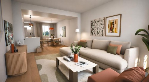 704 Sora Boulevard Se, Calgary, AB - Indoor Photo Showing Living Room