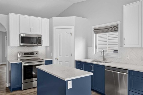 940 Coventry Drive Ne, Calgary, AB - Indoor Photo Showing Kitchen With Stainless Steel Kitchen With Double Sink
