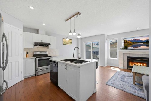 33 Saddlecrest Close Ne, Calgary, AB - Indoor Photo Showing Kitchen With Fireplace With Double Sink
