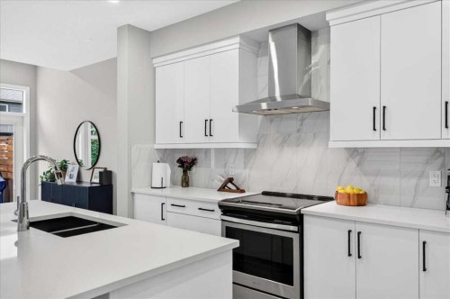 154 Masters Row Se, Calgary, AB - Indoor Photo Showing Kitchen With Double Sink With Upgraded Kitchen