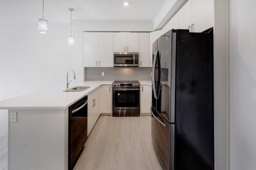 110-214 Sherwood Square Nw, Calgary, AB - Indoor Photo Showing Kitchen With Stainless Steel Kitchen With Double Sink With Upgraded Kitchen