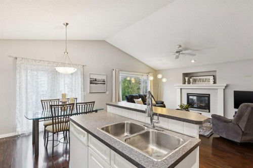 21 Covehaven Gardens Ne, Calgary, AB - Indoor Photo Showing Kitchen With Fireplace With Double Sink