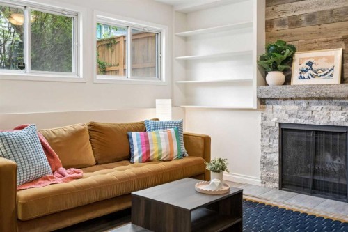 1840 33 Avenue Sw, Calgary, AB - Indoor Photo Showing Living Room With Fireplace