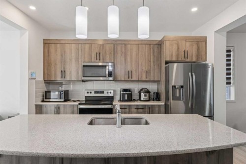 223 Carrington Circle, Calgary, AB - Indoor Photo Showing Kitchen With Double Sink With Upgraded Kitchen