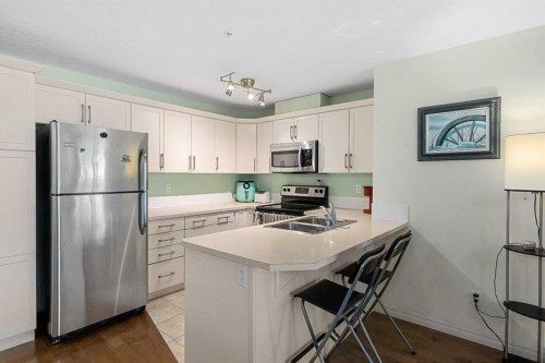 208-304 Cranberry Park Se, Calgary, AB - Indoor Photo Showing Kitchen With Double Sink