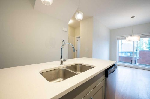 84 Shawnee Common Sw, Calgary, AB - Indoor Photo Showing Kitchen With Double Sink