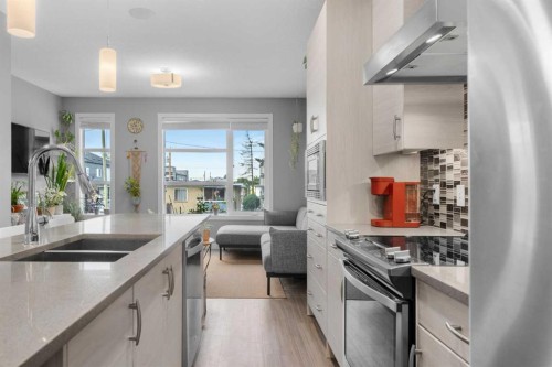 110-129 23 Avenue Ne, Calgary, AB - Indoor Photo Showing Kitchen With Double Sink