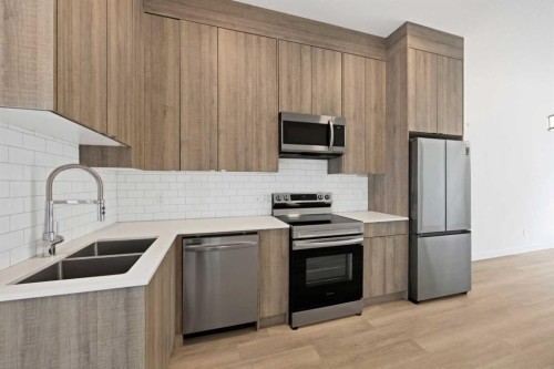 209-101 Panatella Square Nw, Calgary, AB - Indoor Photo Showing Kitchen With Double Sink With Upgraded Kitchen
