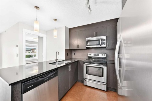 1411-240 Skyview Ranch Road Ne, Calgary, AB - Indoor Photo Showing Kitchen With Stainless Steel Kitchen With Double Sink With Upgraded Kitchen