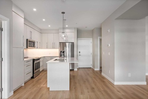 203-383 Smith Street Nw, Calgary, AB - Indoor Photo Showing Kitchen With Stainless Steel Kitchen With Upgraded Kitchen