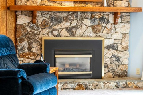 84 Deermoss Crescent Se, Calgary, AB - Indoor Photo Showing Living Room With Fireplace