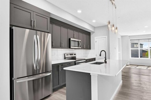 97 Herron Mews Ne, Calgary, AB - Indoor Photo Showing Kitchen With Upgraded Kitchen
