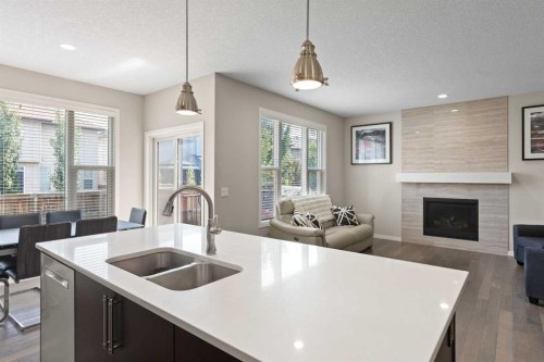 39 Brightoncrest Point Se, Calgary, AB - Indoor Photo Showing Kitchen With Fireplace With Double Sink