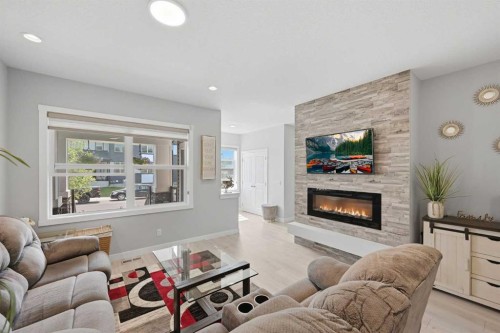 194 Cornerstone Road Ne, Calgary, AB - Indoor Photo Showing Living Room With Fireplace