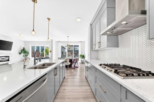 105 Magnolia Manor Se, Calgary, AB - Indoor Photo Showing Kitchen With Double Sink With Upgraded Kitchen