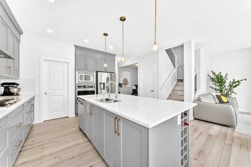 105 Magnolia Manor Se, Calgary, AB - Indoor Photo Showing Kitchen With Double Sink With Upgraded Kitchen