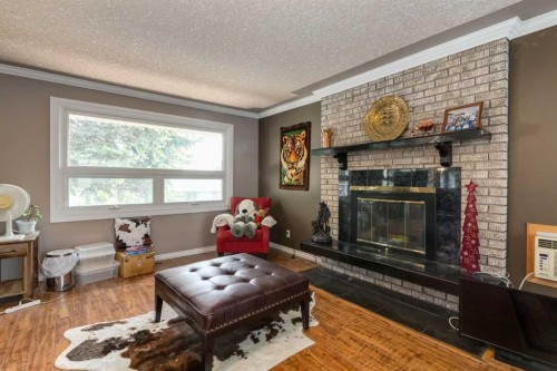723 Trafford Drive Nw, Calgary, AB - Indoor Photo Showing Living Room With Fireplace