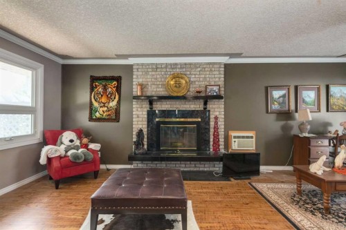 723 Trafford Drive Nw, Calgary, AB - Indoor Photo Showing Living Room With Fireplace