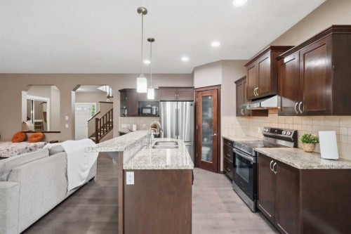 509 New Brighton Drive Se, Calgary, AB - Indoor Photo Showing Kitchen With Stainless Steel Kitchen With Double Sink With Upgraded Kitchen