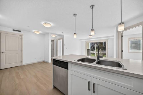 2105-450 Sage Valley Drive Nw, Calgary, AB - Indoor Photo Showing Kitchen With Double Sink