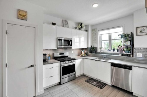 984 Walden Drive Se, Calgary, AB - Indoor Photo Showing Kitchen With Stainless Steel Kitchen With Double Sink