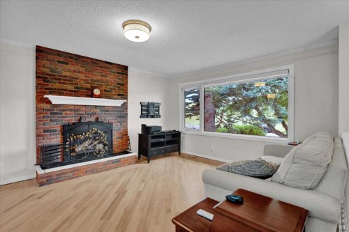 228 Nottingham Road Nw, Calgary, AB - Indoor Photo Showing Living Room With Fireplace