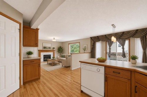 54 Coral Springs Court Ne, Calgary, AB - Indoor Photo Showing Kitchen With Fireplace