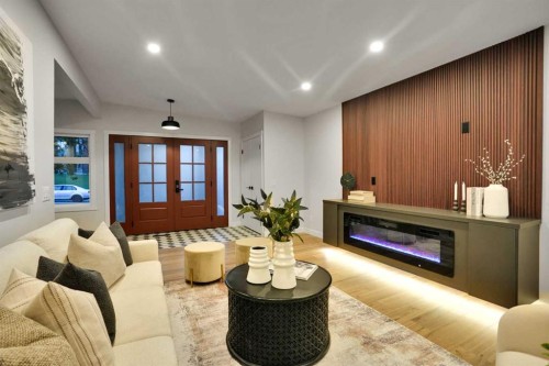 4916 Norquay Drive Nw, Calgary, AB - Indoor Photo Showing Living Room With Fireplace
