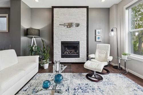 246 Mahogany Heights Se, Calgary, AB - Indoor Photo Showing Living Room With Fireplace