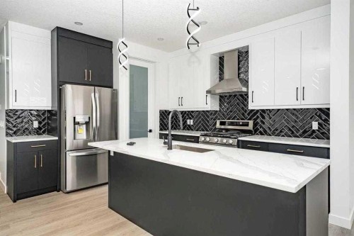 180 Lakewood Circle, Strathmore, AB - Indoor Photo Showing Kitchen With Upgraded Kitchen