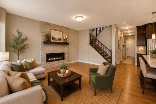 27 Redstone Heights Ne, Calgary, AB - Indoor Photo Showing Living Room With Fireplace