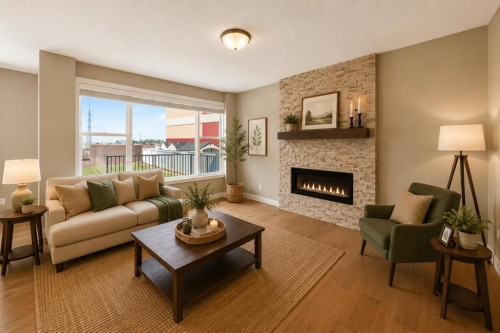 27 Redstone Heights Ne, Calgary, AB - Indoor Photo Showing Living Room With Fireplace